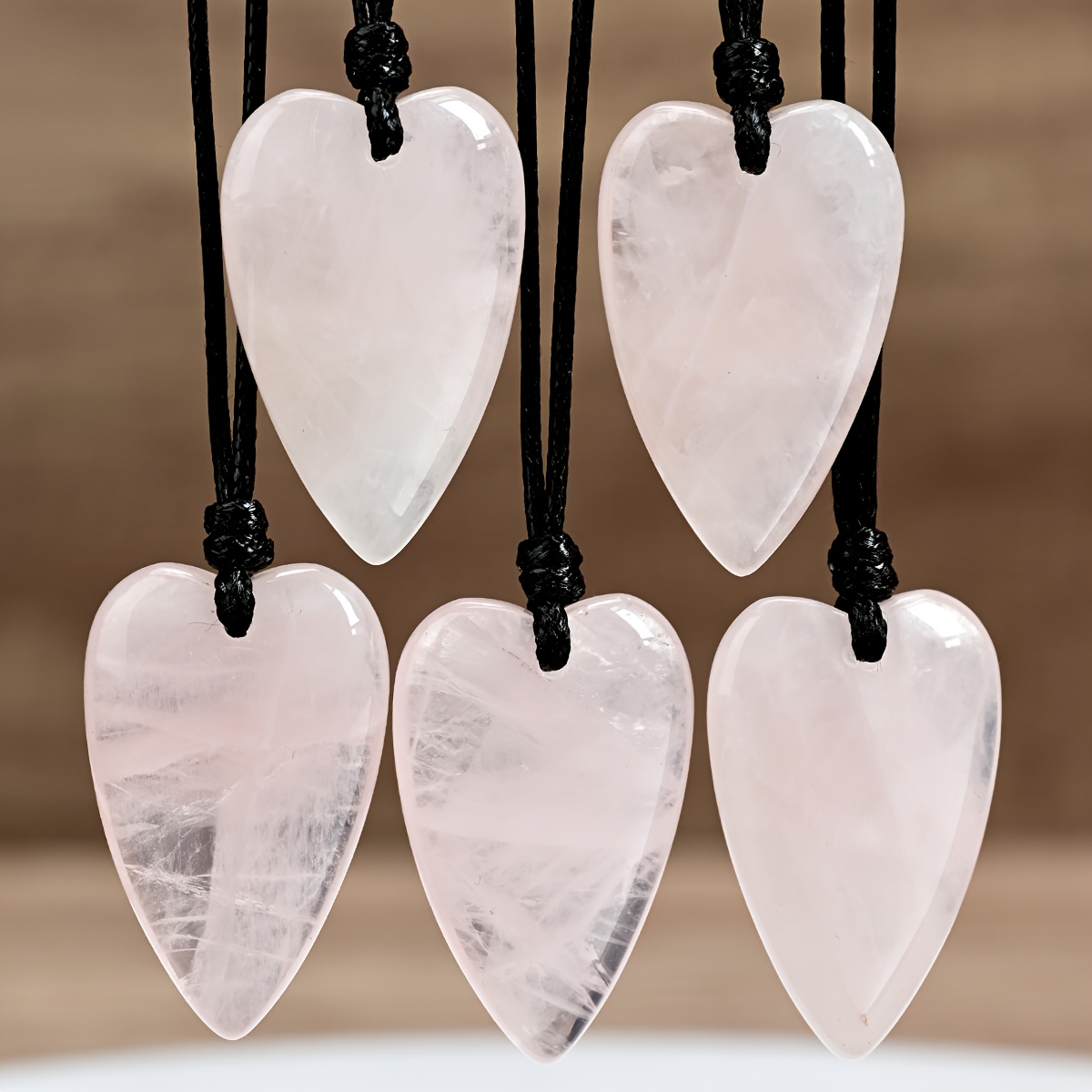 2pcs Natural Rose Quartz Heart-Shaped Pendant Necklace Set